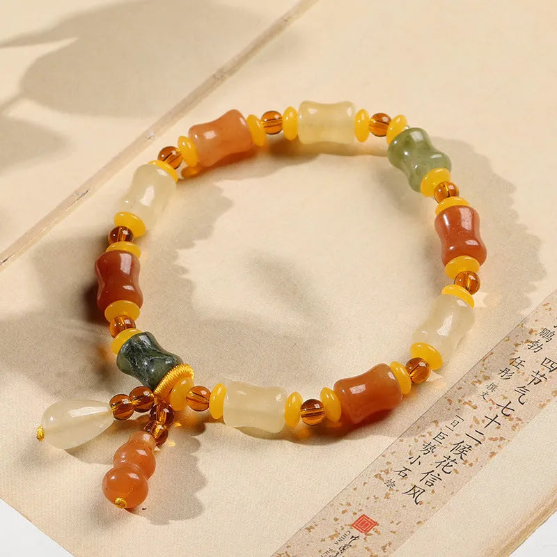 Natural Xinjiang Jinsi Jade small bone beads bracelet with geometric patterns for women