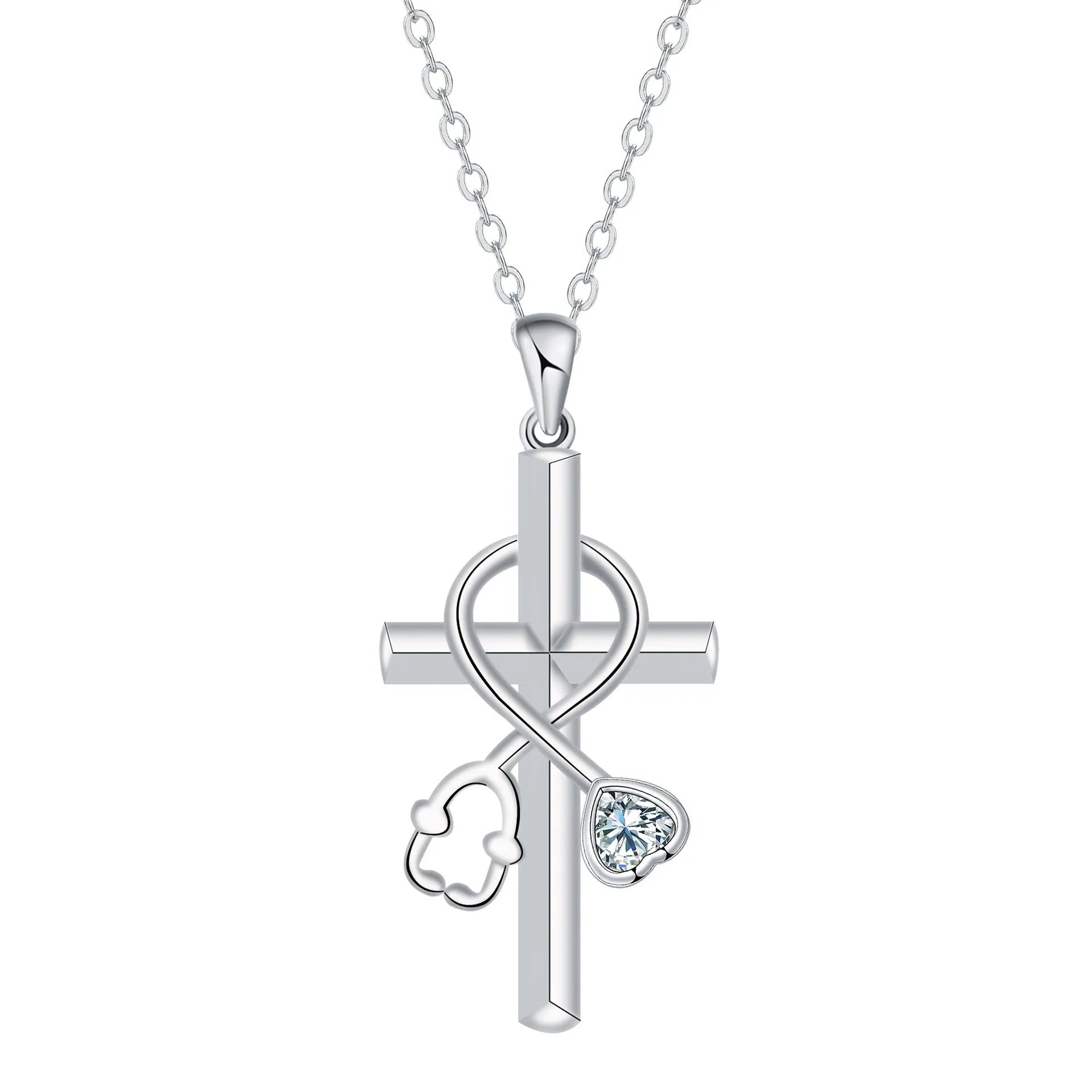 Copper stethoscope necklace with cross chain and electroplated finish