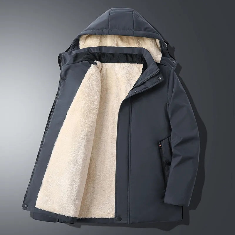 Men's thickened cotton-padded cardigan jacket, zip pockets, sizes L-8XL, black grey dark grey