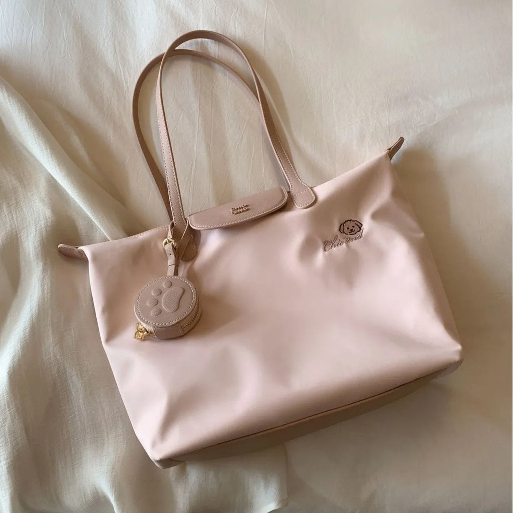 Oxford cloth tote shoulder bag with sandwich pocket in macaron pink colour option