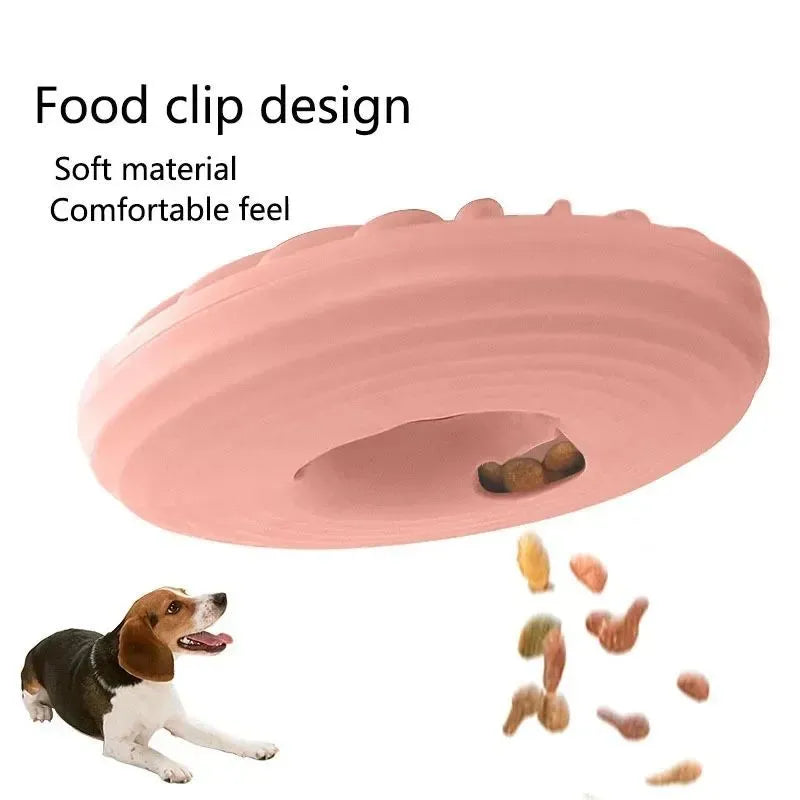 Soft round TPR leakage food pet toy for puppy slow feeding and teething in blue, green, and pink