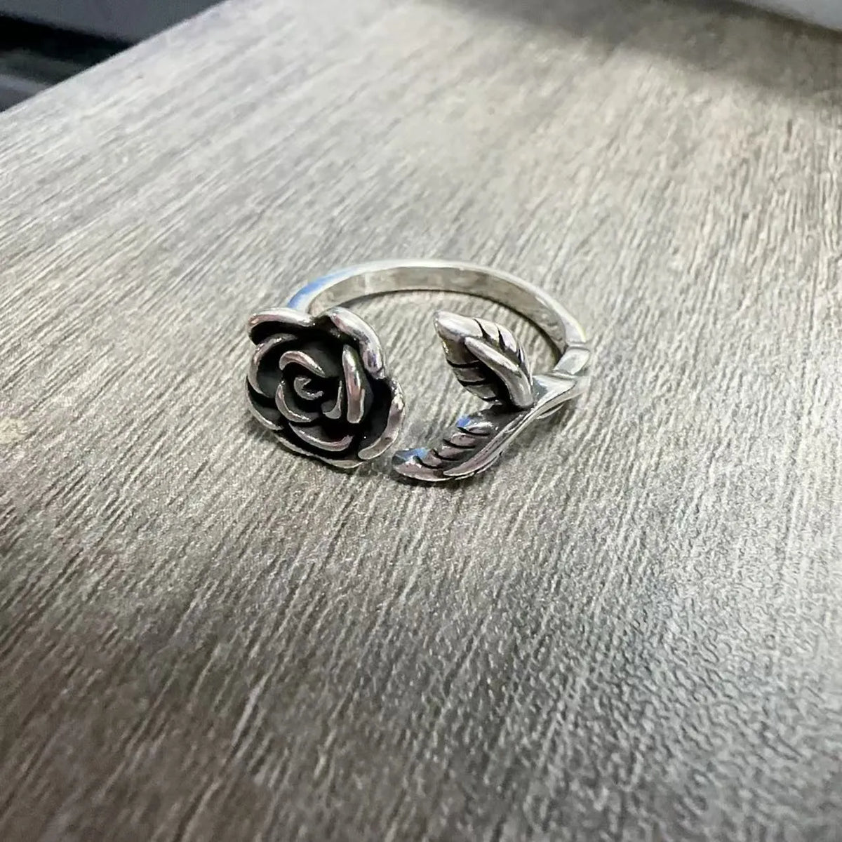 Retro blue enamel rose ring with adjustable copper band, silver or blue colour options, casual women's jewellery.