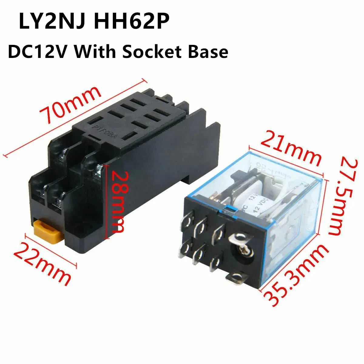 LY2NJ JQX-13F small intermediate relay with 8 pins and fiberglass base for AC220V DC24V DC12V