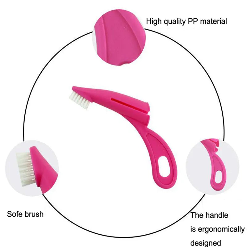 Red and white pet finger toothbrush with soft silicone bristles for cleaning dog and cat teeth