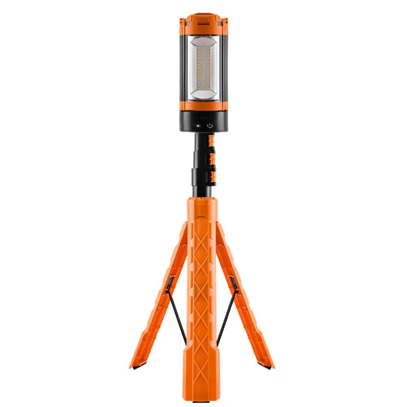 Retractable folding charging camping lantern in black orange with bracket and charging cable