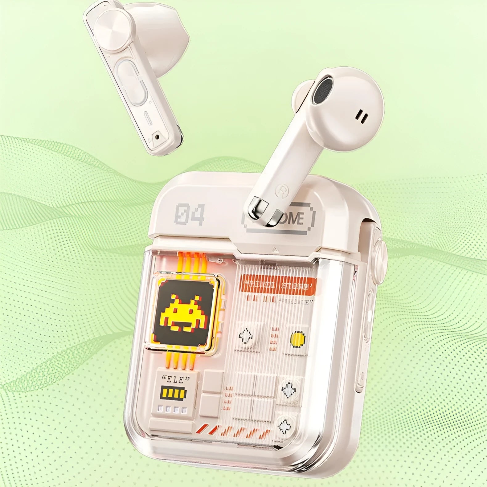 Retro video game Bluetooth headset in black plastic with breathing light, 49.6mm x 23.5mm x 57.6mm