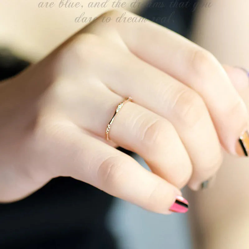 18K gold plated copper ring with 9 diamonds in geometric shape, women's style, silver gold or rose gold