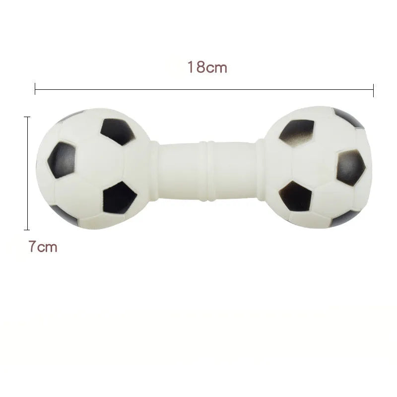 Brown and orange dumbbell-shaped PVC squeaky dog toy for small and medium pets.