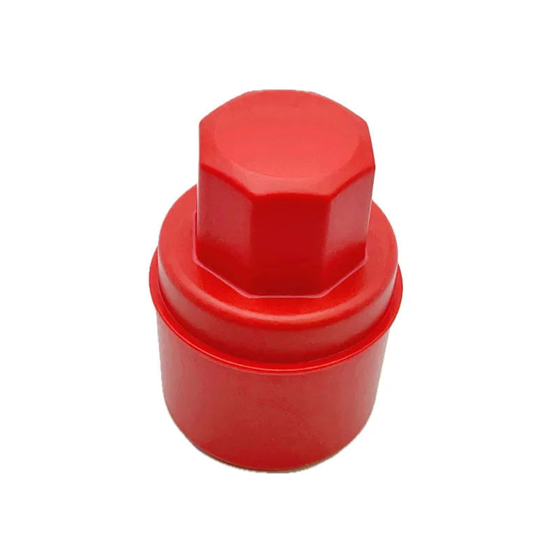 Black car tyre polishing sponge brush with lid on a clean tyre, showing ergonomic PP handle and applicator head.