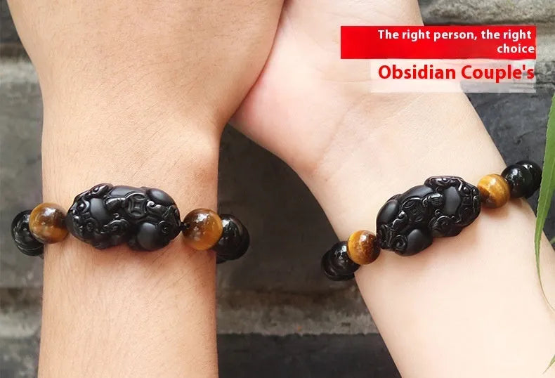 Mexico gold sheen obsidian Pi Xiu bracelet unisex black beaded ethnic style 10mm beads on cord