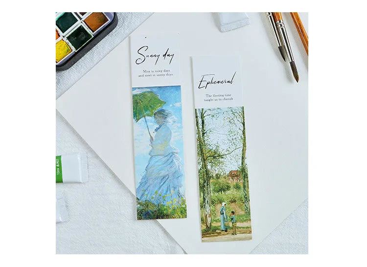 Student creative art bookmark set with 30 sheets on white cardboard showing art designs
