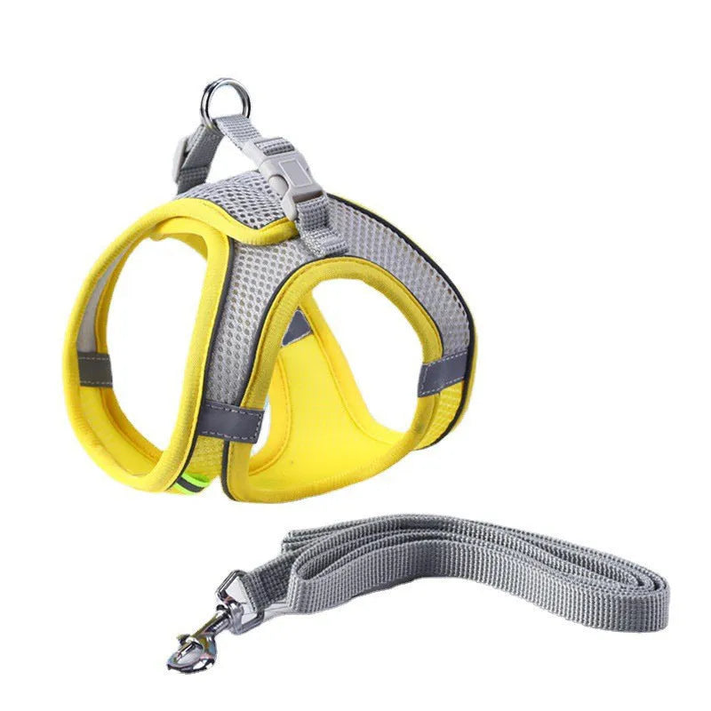 Adjustable reflective mesh pet harness and lead set with 1.5 m rope for cats and dogs