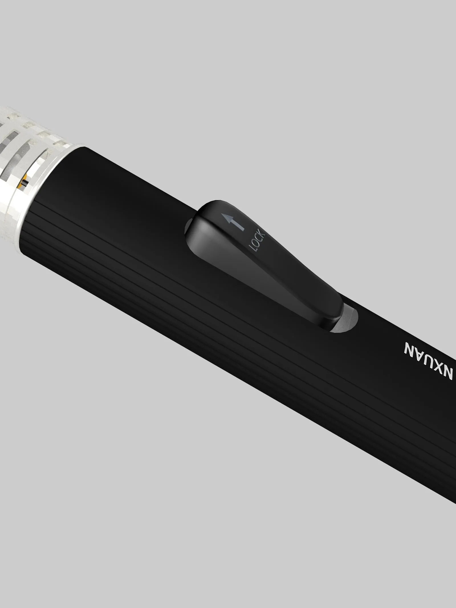 Black portable metal flamethrower outdoor lighter with child safety lock for camping stoves.
