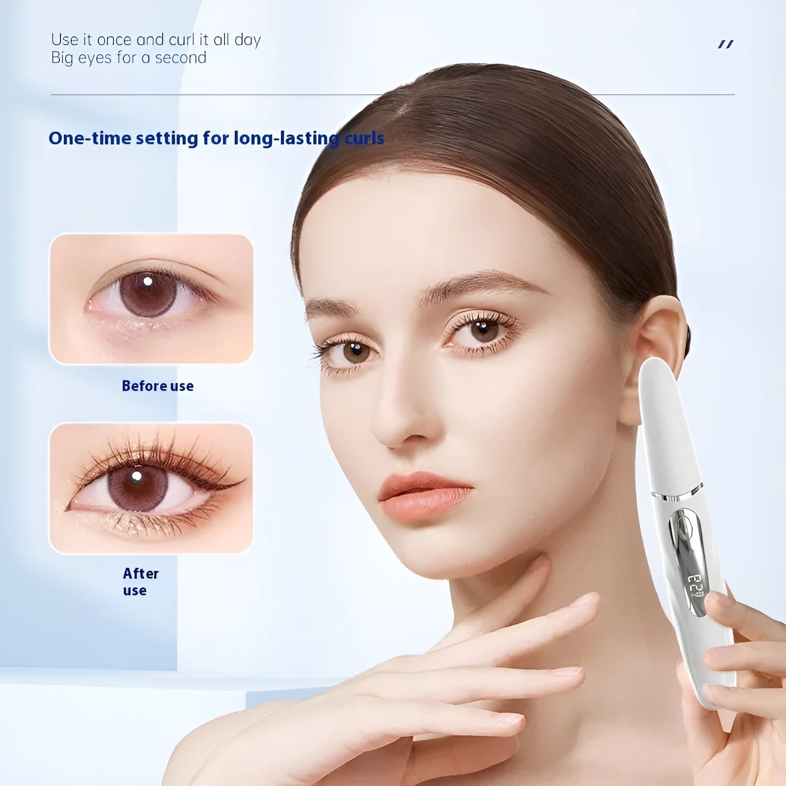 Intelligent digital display electric eyelash curler with four gears, tooth comb style, in black
