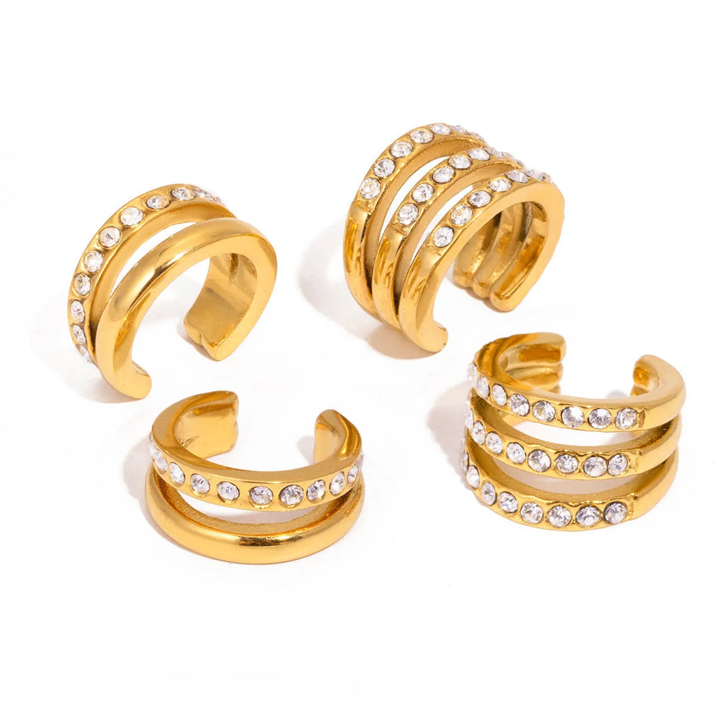 Women's stainless steel clip-on geometric ring earrings with electroplated finish in colours JDE0309004 and JDE0309005