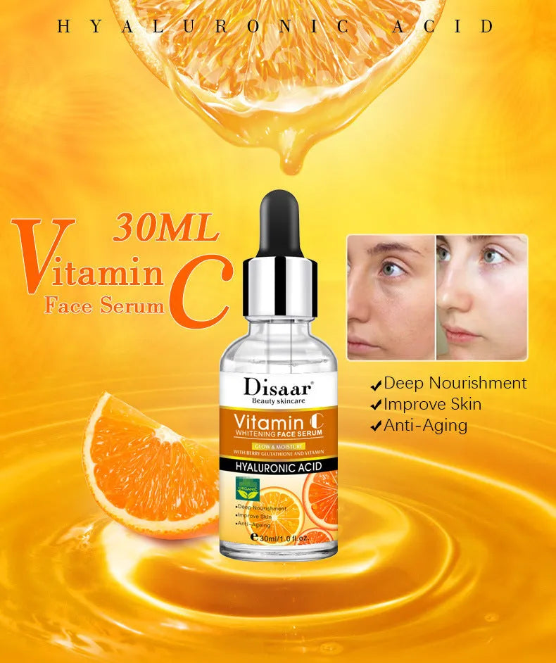 Brightening face serum with hyaluronic acid and vitamin C in 30ml bottle