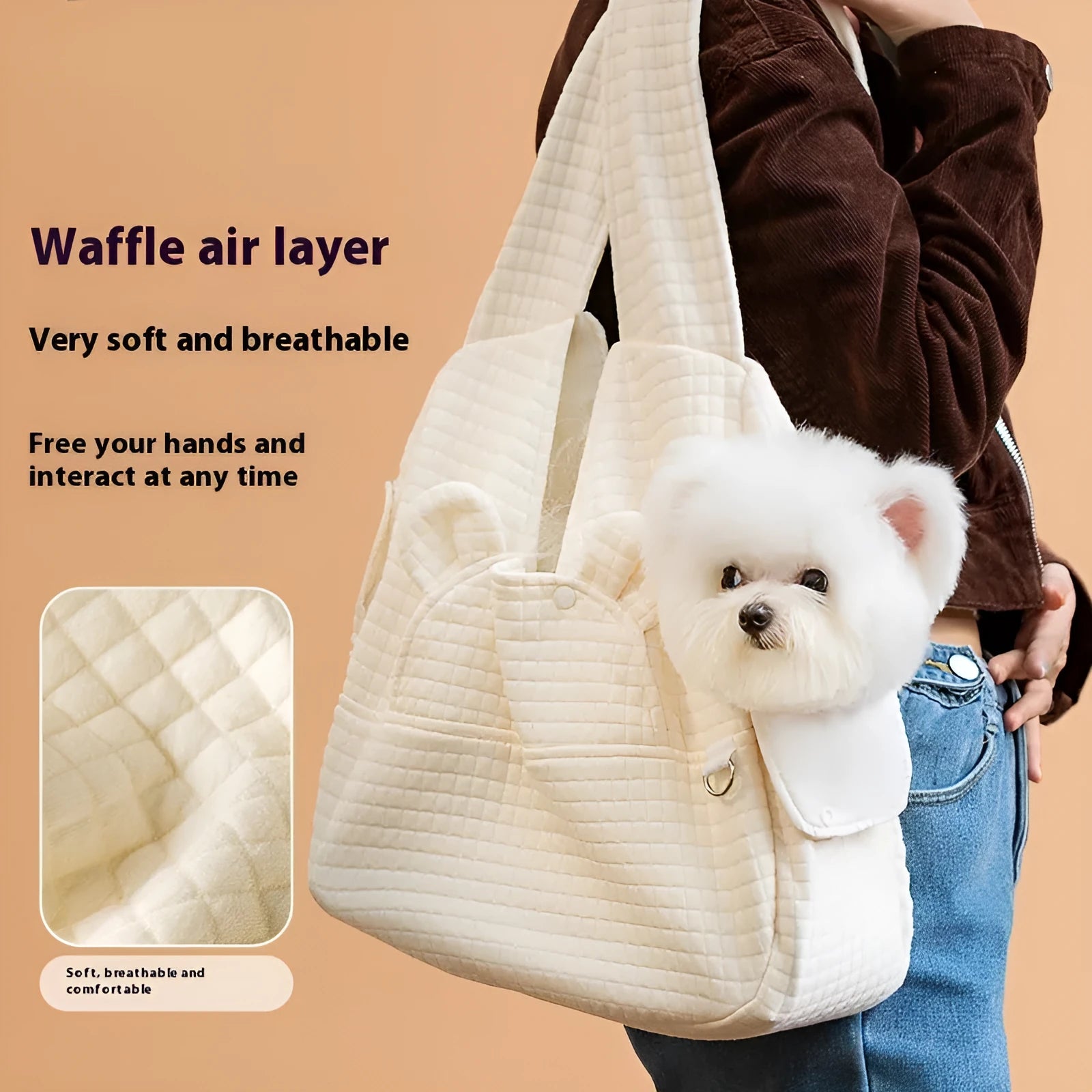 Grey quilted cross-chest pet diaper backpack for small dogs and cats.