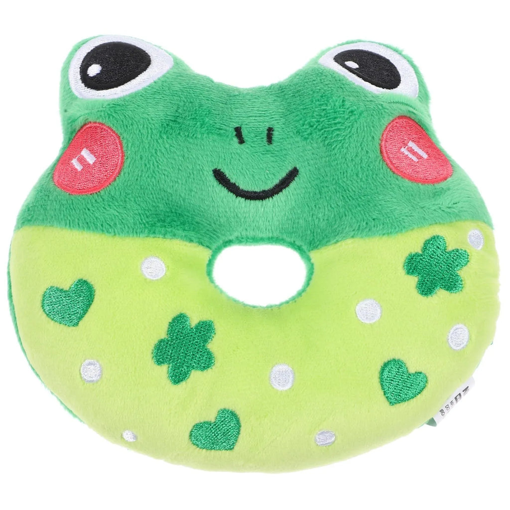 Plush donut sound toy for small and medium pets in bear, frog and unicorn colours with PE bag