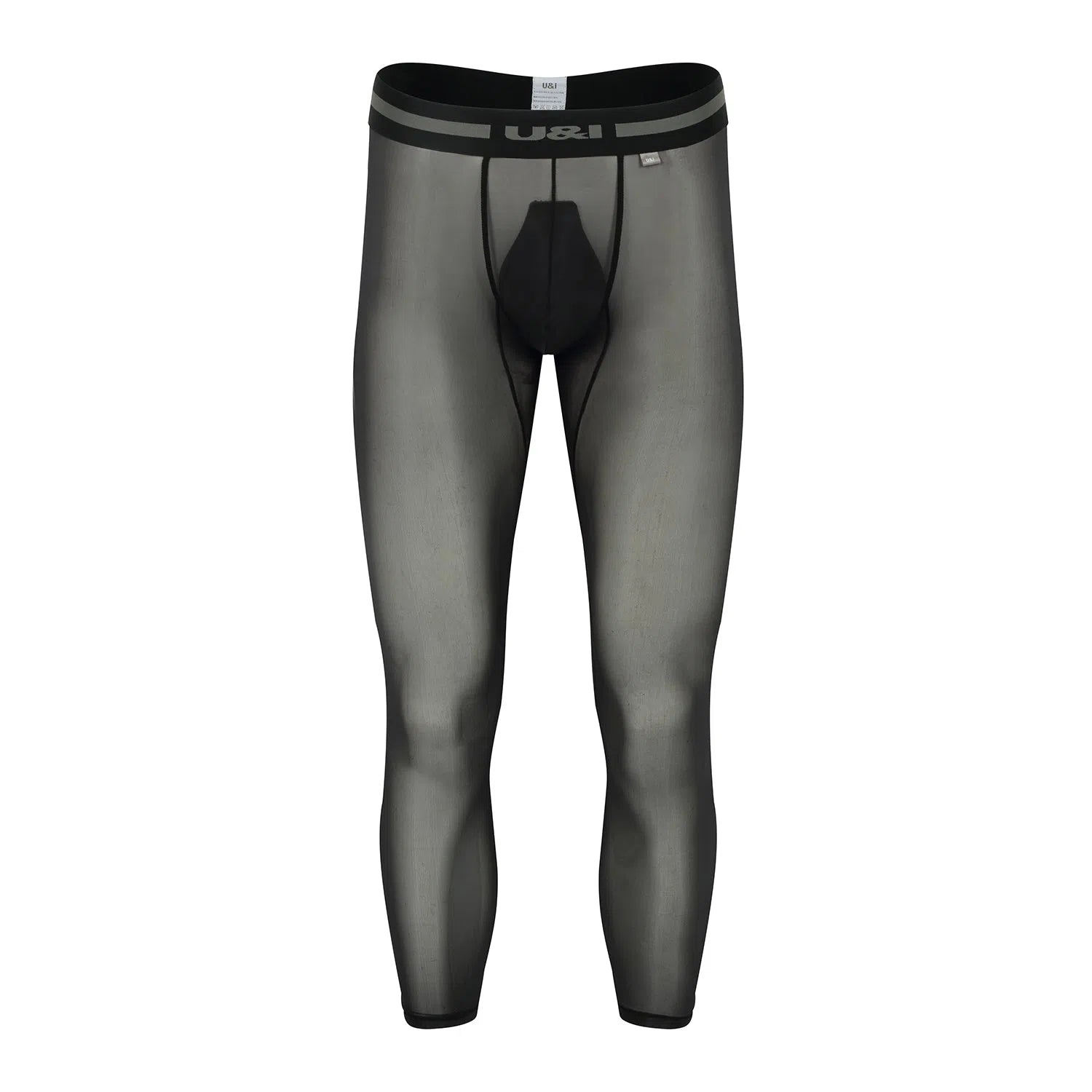 Sexy men's high-elasticity ice silk sports fitness leggings in solid colour black, front view