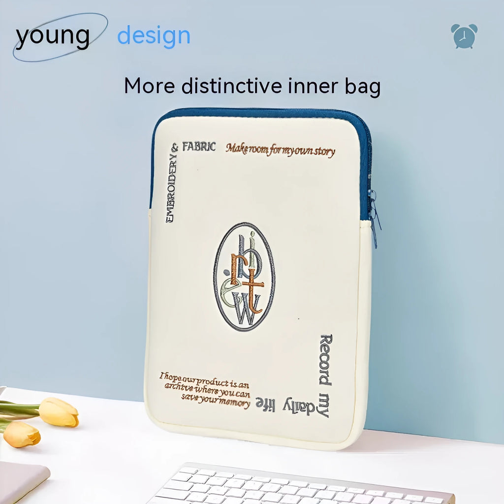 Cartoon velvet tablet storage bag with all-inclusive anti-drop cover for 9.7-11 inch tablets, letter inner liner.