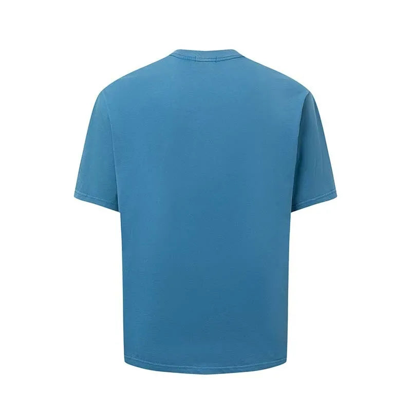 Men's blue American Retro letter print cotton blend loose fit T-shirt front view