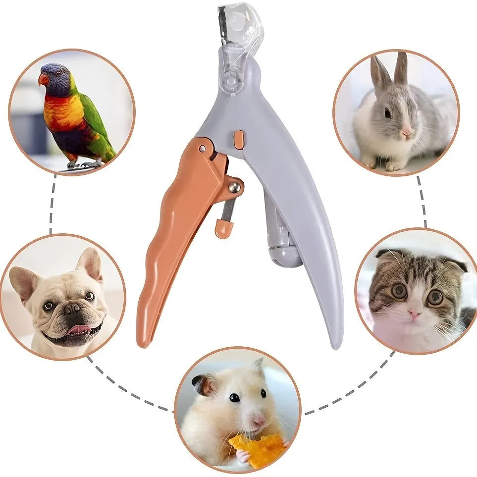 Yellow LED pet nail trimmer with magnifying glass, lights, and steel blades for cats and dogs