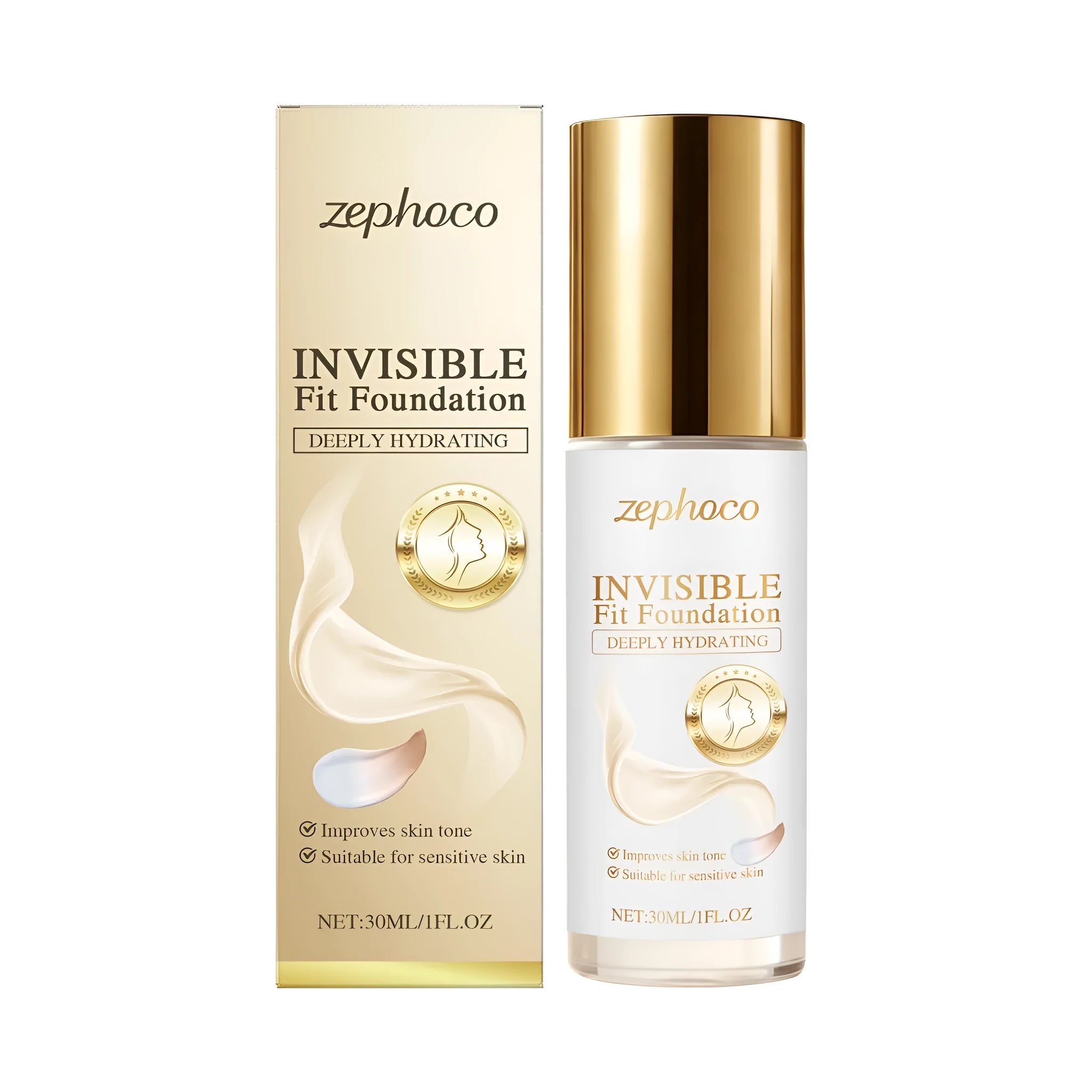 Invisible Fit Foundation 30ml liquid makeup bottle with aloe and hyaluronic acid