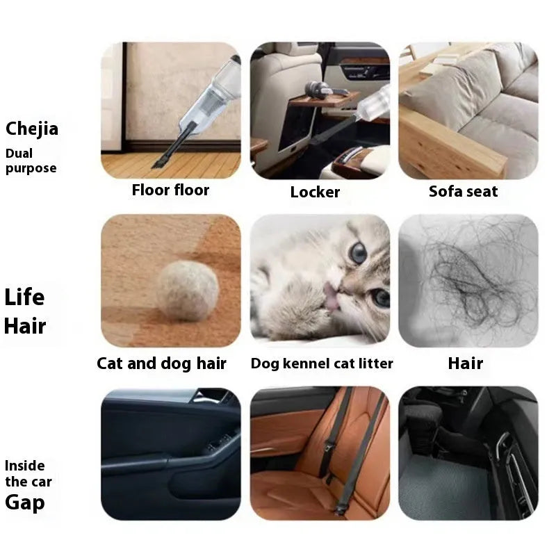 Black handheld cordless car vacuum cleaner with USB charging port