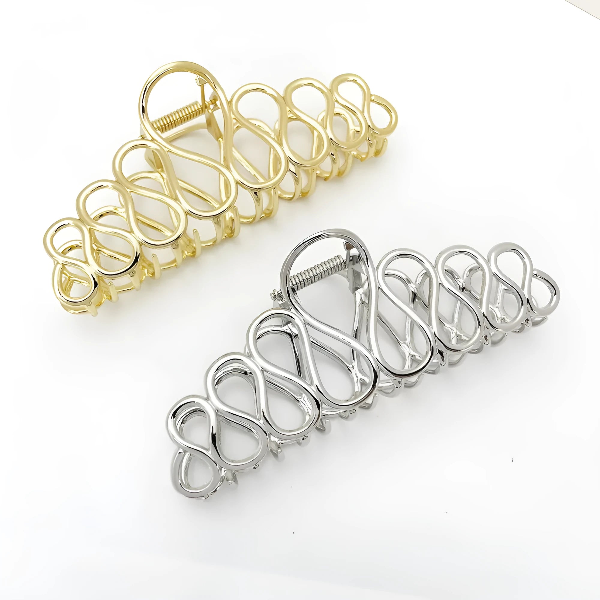 Minimalist large updo hair clip with tassel detail in gold or silver electroplated alloy