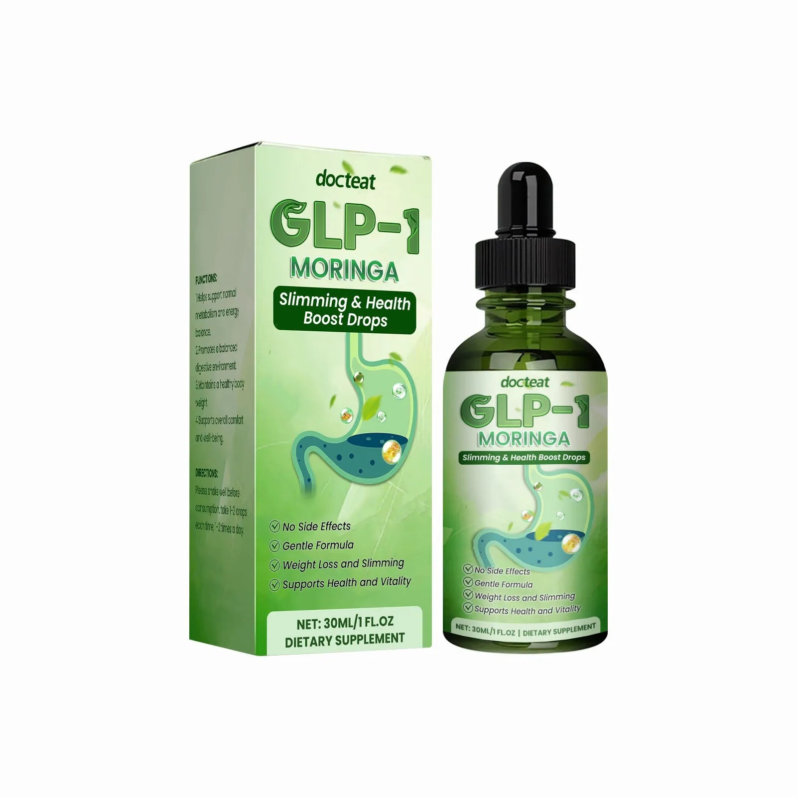 30ml glass bottle of vitamin B1 and traditional Chinese medicine extract dietary supplement with a black dropper.