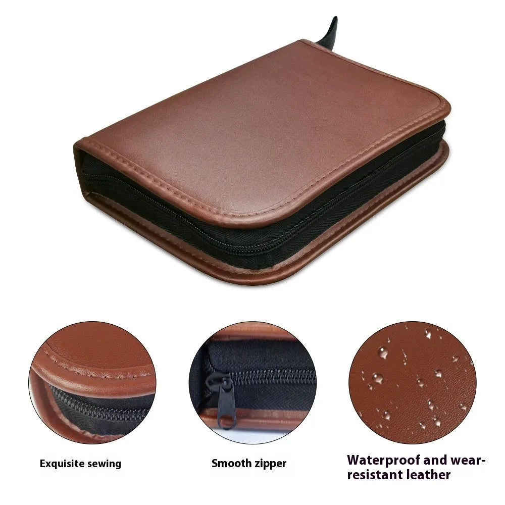 Brown leather golf storage bag with large capacity for clubs and accessories