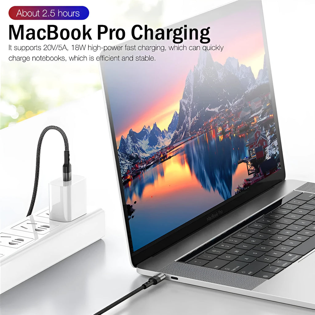 100W USB-C to USB-C PD fast charging cable in black with aluminium alloy connector shell