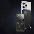 Black and titanium gold magnetic wireless power bank with alloy shell showing capacity options.