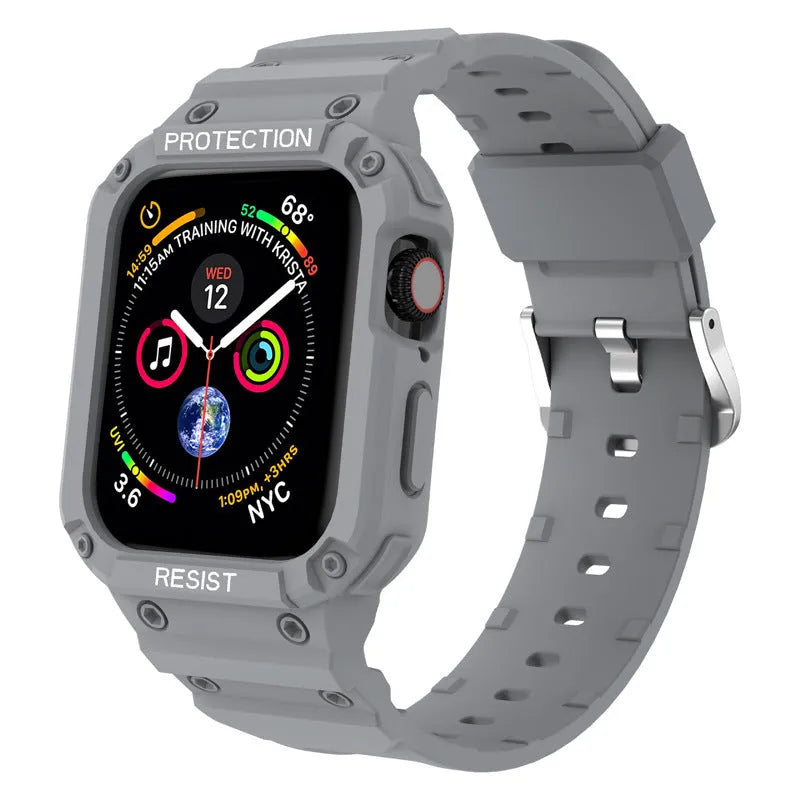 Soft TPU sport watch strap for Apple Watch Series 8 in multiple colours on a white background.