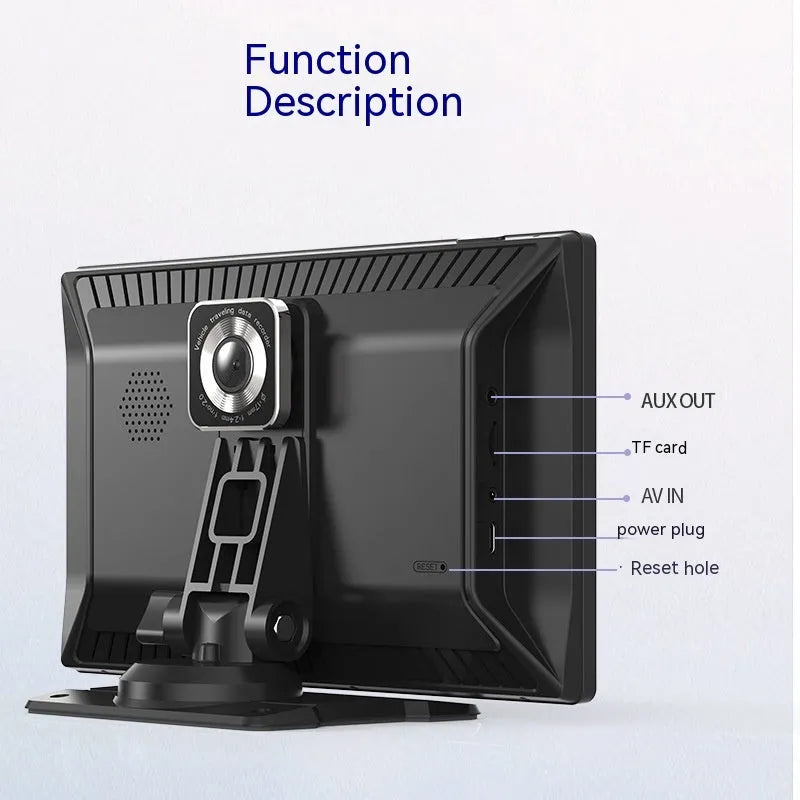 9-inch CarPlay driving recorder with dual cameras for front and rear recording installed in vehicle centre console