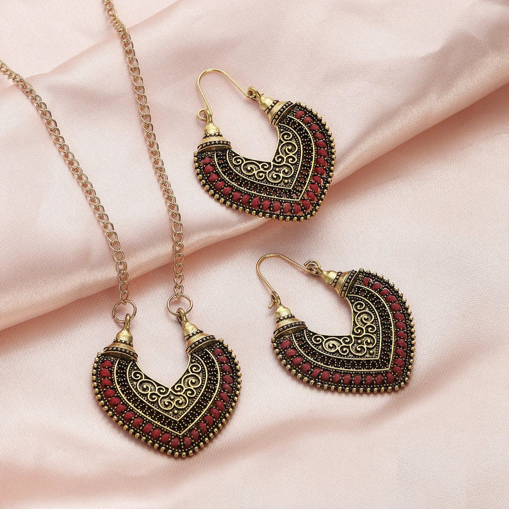 Heart-shaped rope winding earrings and necklace set with electroplated alloy pendants in six colours