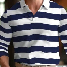 Men's loose fit long sleeve polo shirt in dark colour with button-up front and pullover design