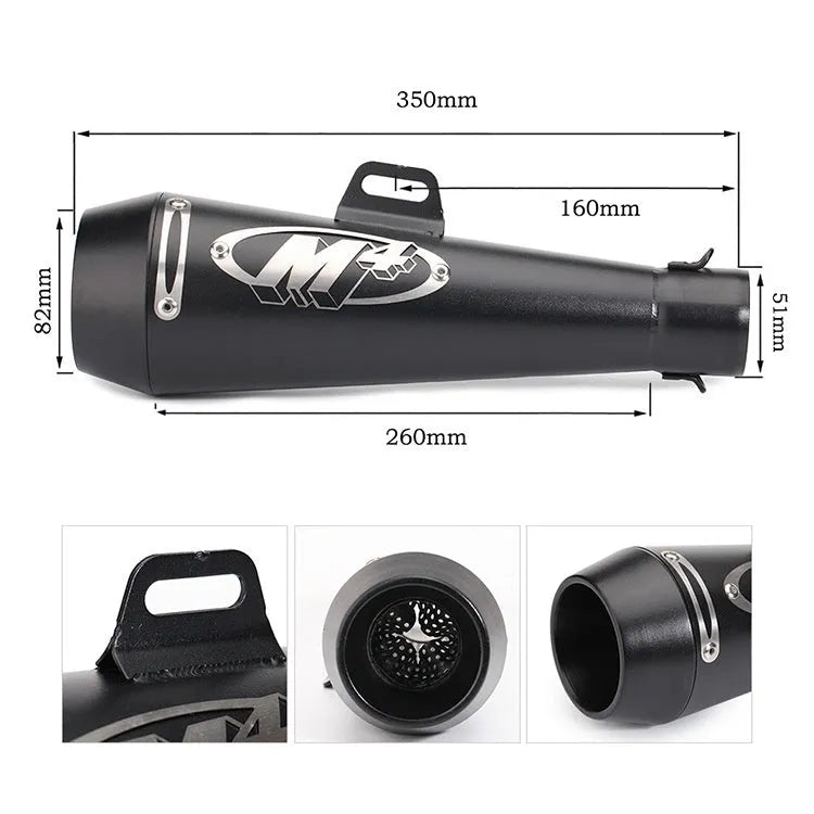 M4 universal motorcycle exhaust pipe in titanium finish, showing welding detail and mounting flange for large displacement engines.