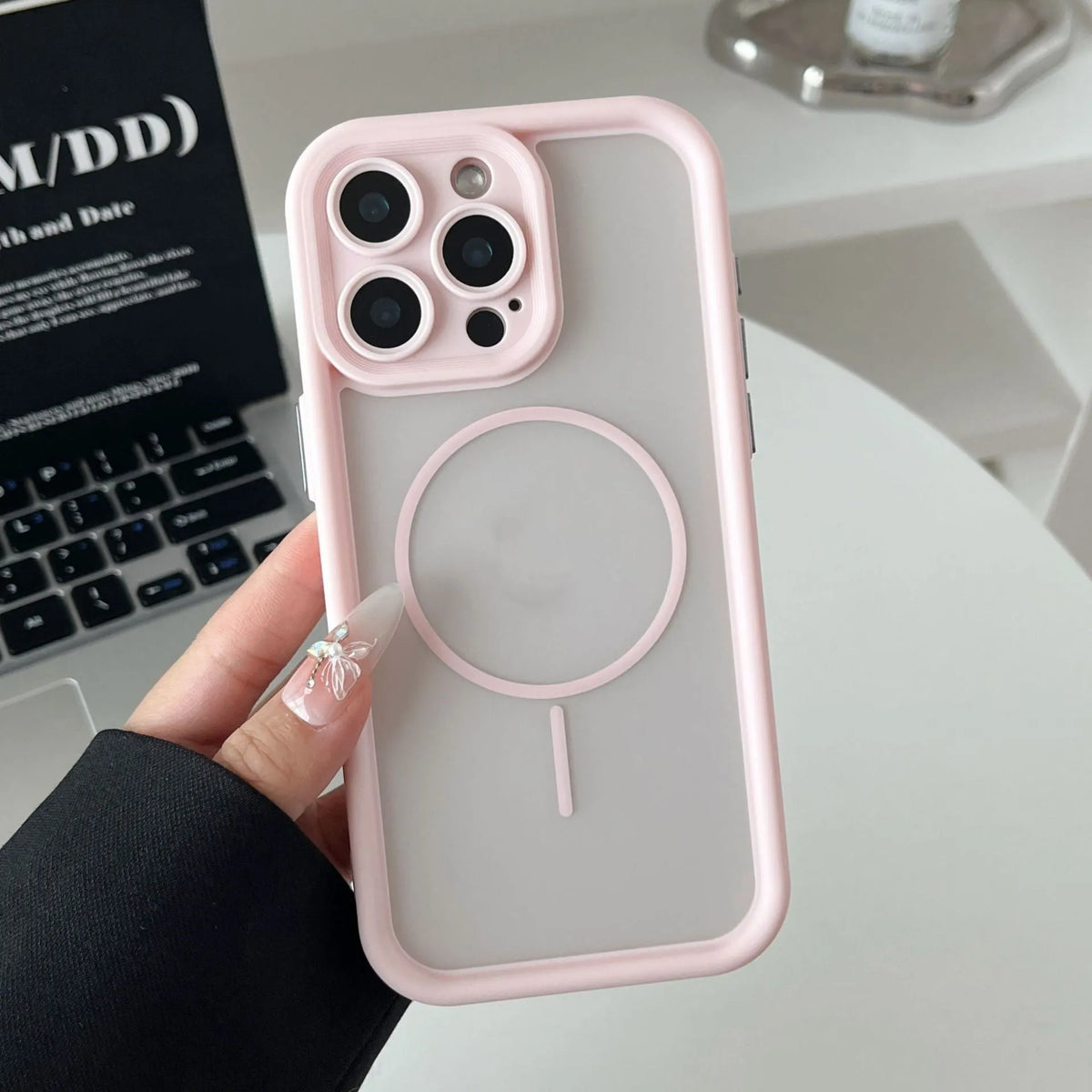 Magnetic skin-feel iPhone case for 11 to 16 Pro Max, TPU PC protective sleeve in black, blue, or gray