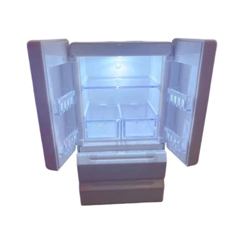White plastic miniature toy model with internal LED lighting turned on, showing detailed structure.