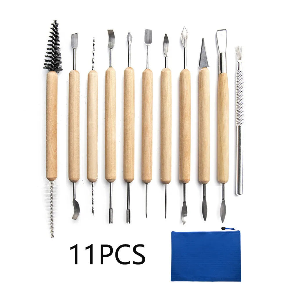 11-piece clay tools set for pottery repair and billet preparation work