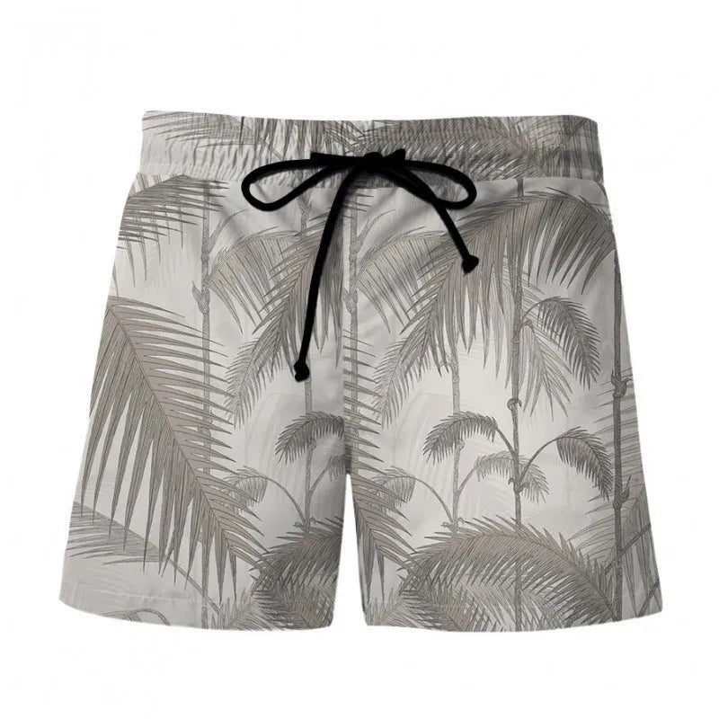 Men's 3D digital print Hawaiian-style beach shorts in polyester, front view
