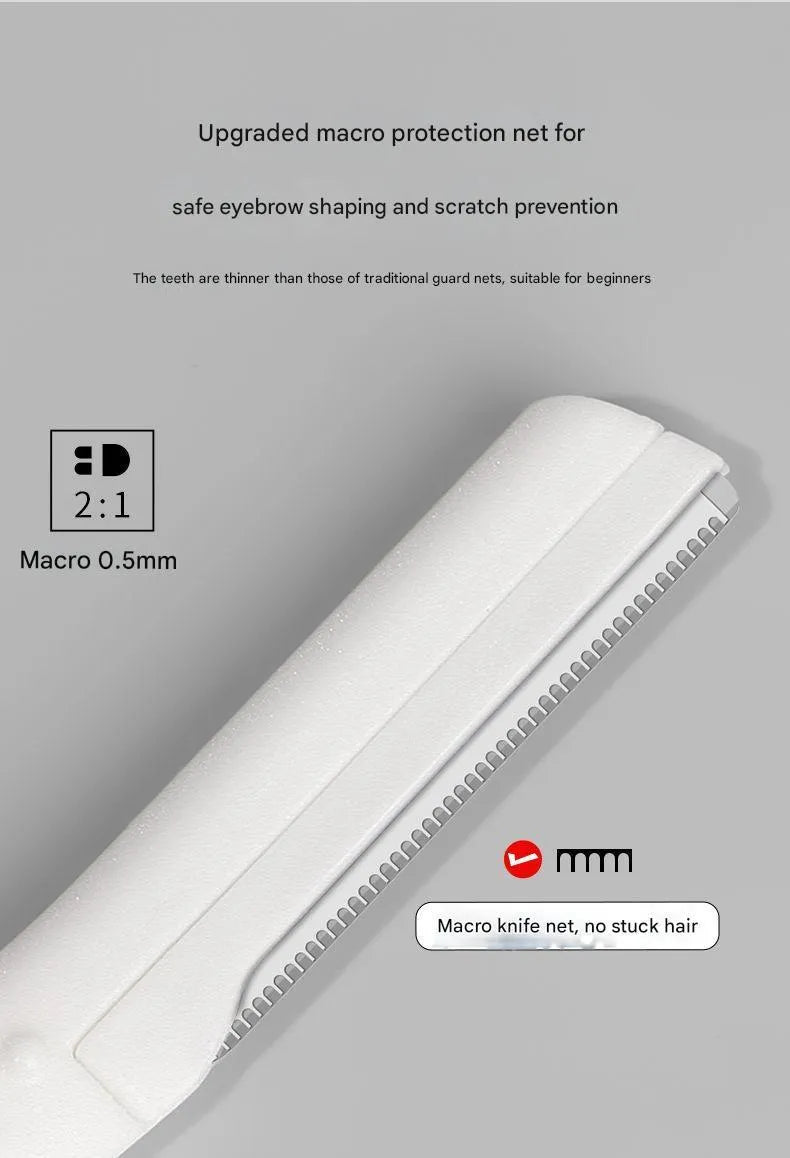 Eyebrow trimmer set with macro safety guard and compact plastic handle