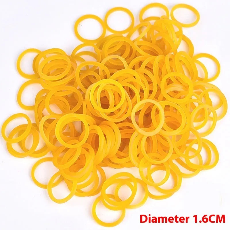 500g pack of assorted size yellow rubber bands for bundling and organisation