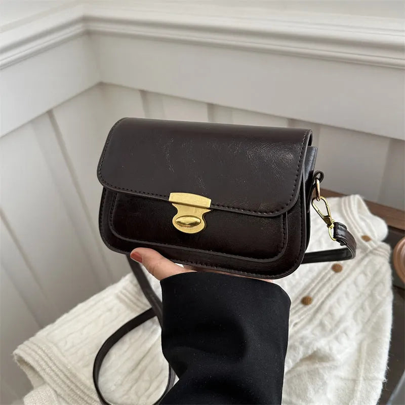 Soft PU leather horizontal square handbag in retro style showing four colour options