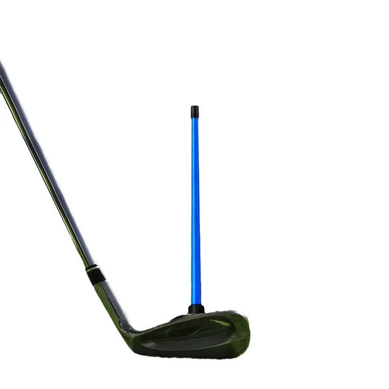 Aluminium alloy golf swing trainer with magnetic direction bar in red or blue.