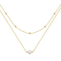 S925 sterling silver double layer pearl necklace with geometric pendant on a ball bead chain.