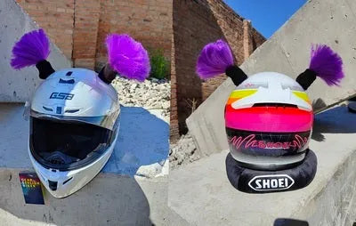 Pair of 8cm tall braid decorations with adhesive backing for motorcycle helmet customisation