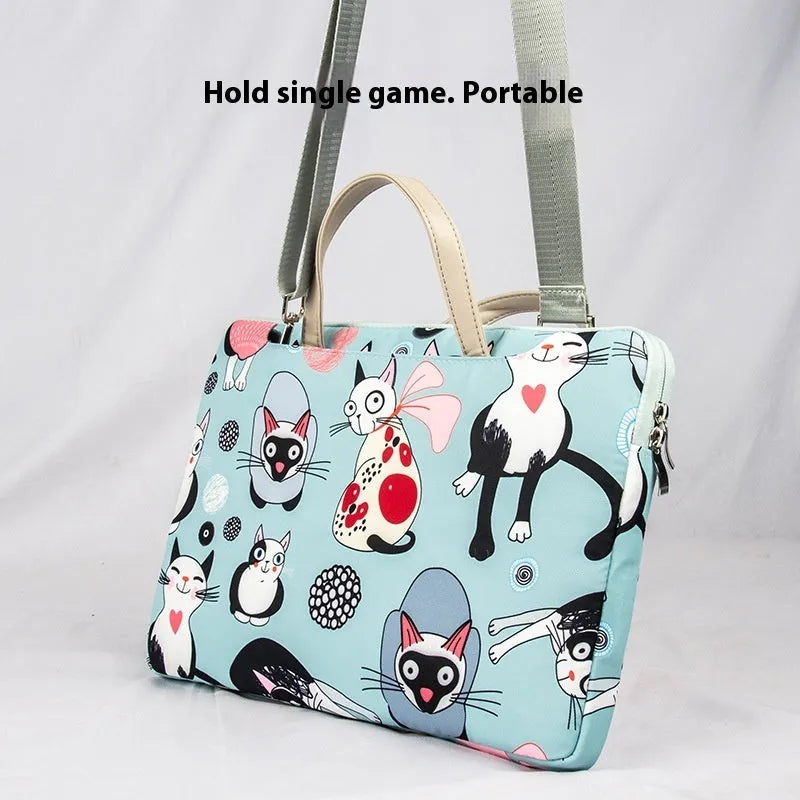 Cartoon Alien Cat print laptop bag in polyester with shoulder strap