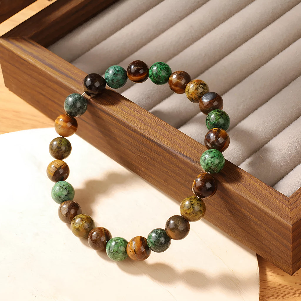 Handmade tigereye stone bracelet with 18mm flower bead in antique style